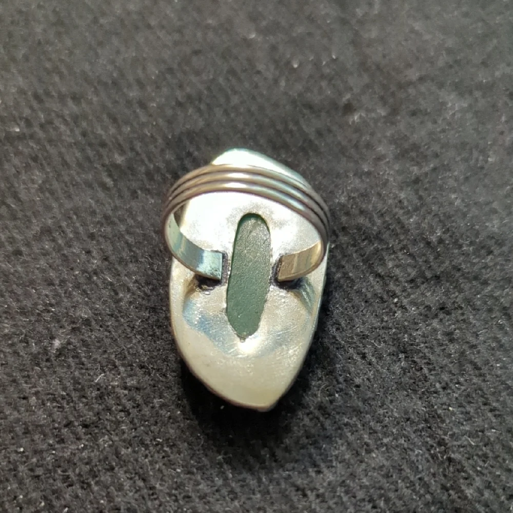 Silver Plated Teal Blue Green Amazonite Gemstone Statement Ring - size 8